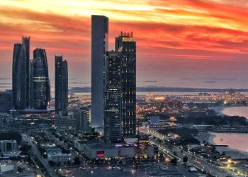 Abu Dhabi cityscape at sunset