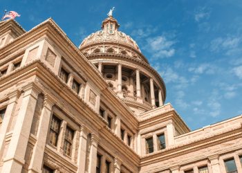 Low-angle view of the Texas State Capitol