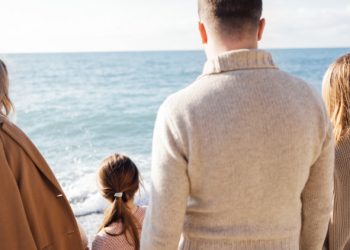 A family at a sunny beach