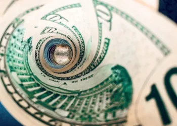 A spiral of $10 dollar bills